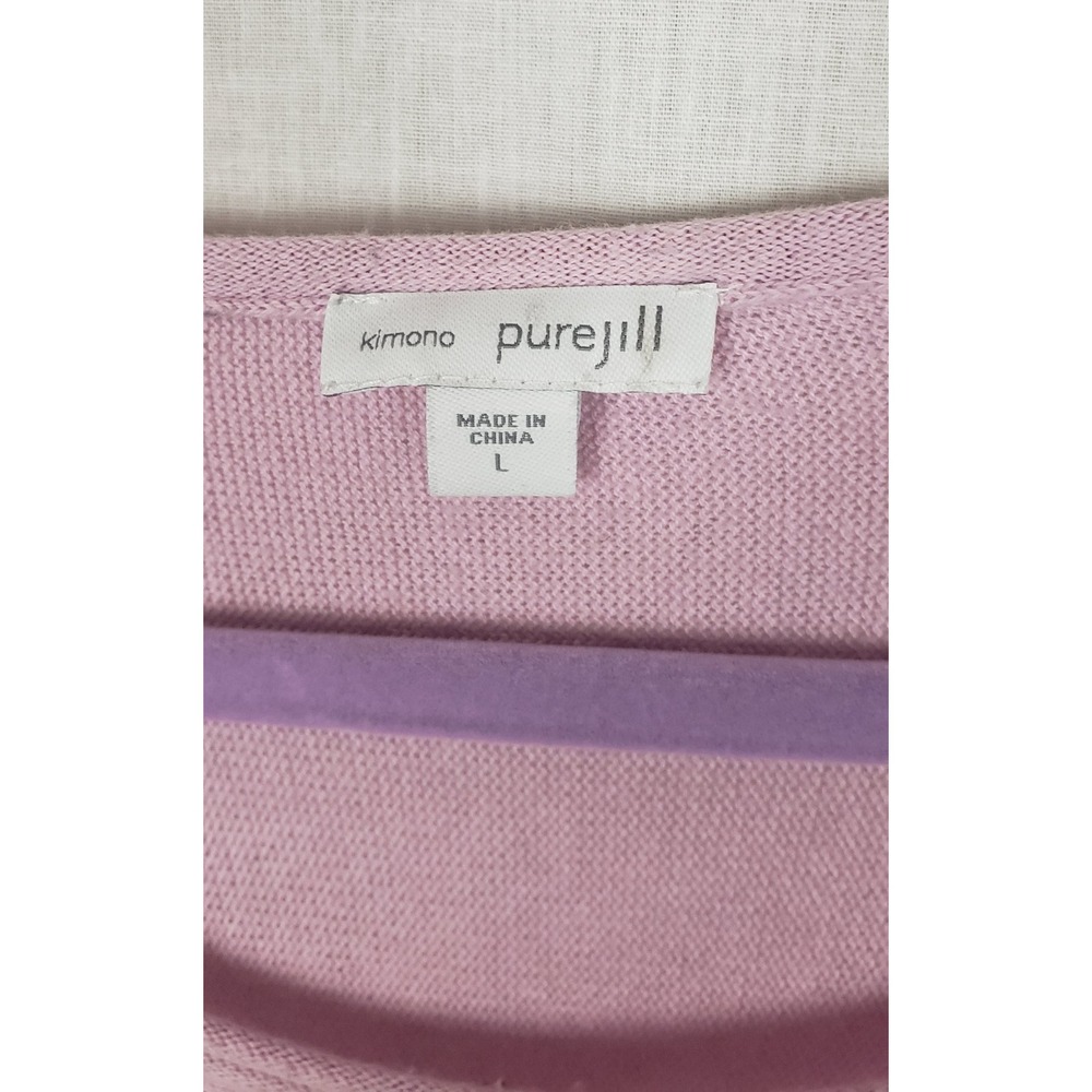 Pure Jill Kimono Sweater Pink Cotton Cashmere Oversized Knit Pocket L Casual - Picture 2 of 11